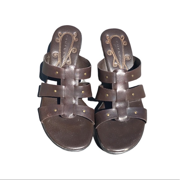 TRUEFLEX Brown Wedge Sandals Sz 6 - Picture 3 of 5